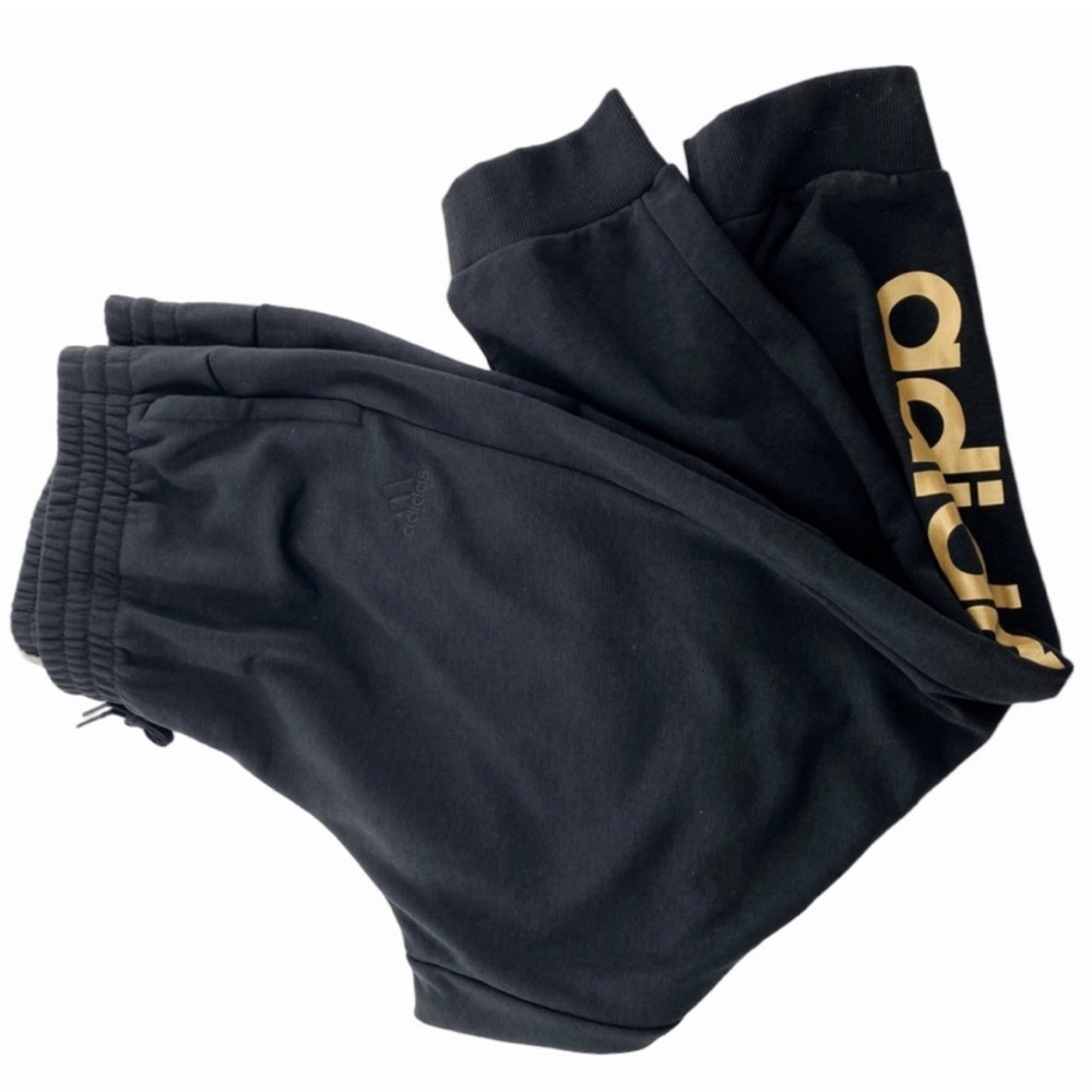 Adidas Black & Gold Linear French Terry Joggers 2X - Picture 7 of 9